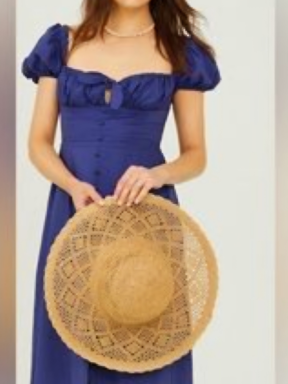 Altar'd State Women's Linen Navy Puff Sleeve Midi Dress Size Small